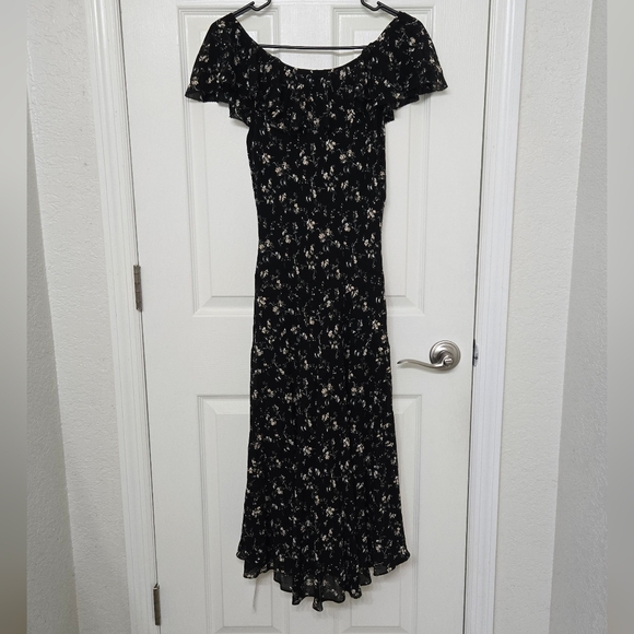 Reformation Gaelle Dress Lucien Black White Ruffle Flutter Sleeves Off Shoulder - Picture 6 of 16